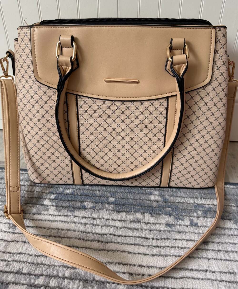 Nine West Logo Print Triple Compartment Satchel Handbag